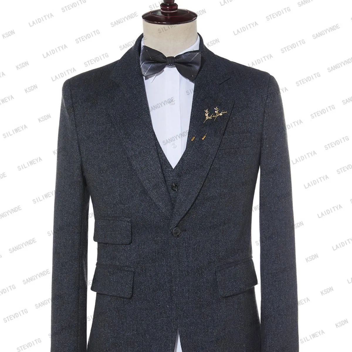 2023 moda nero e blu misto lettera modello uomo slim fit abiti da lavoro maschile di alta qualità 3 pezzi (giacche + gilet + pa