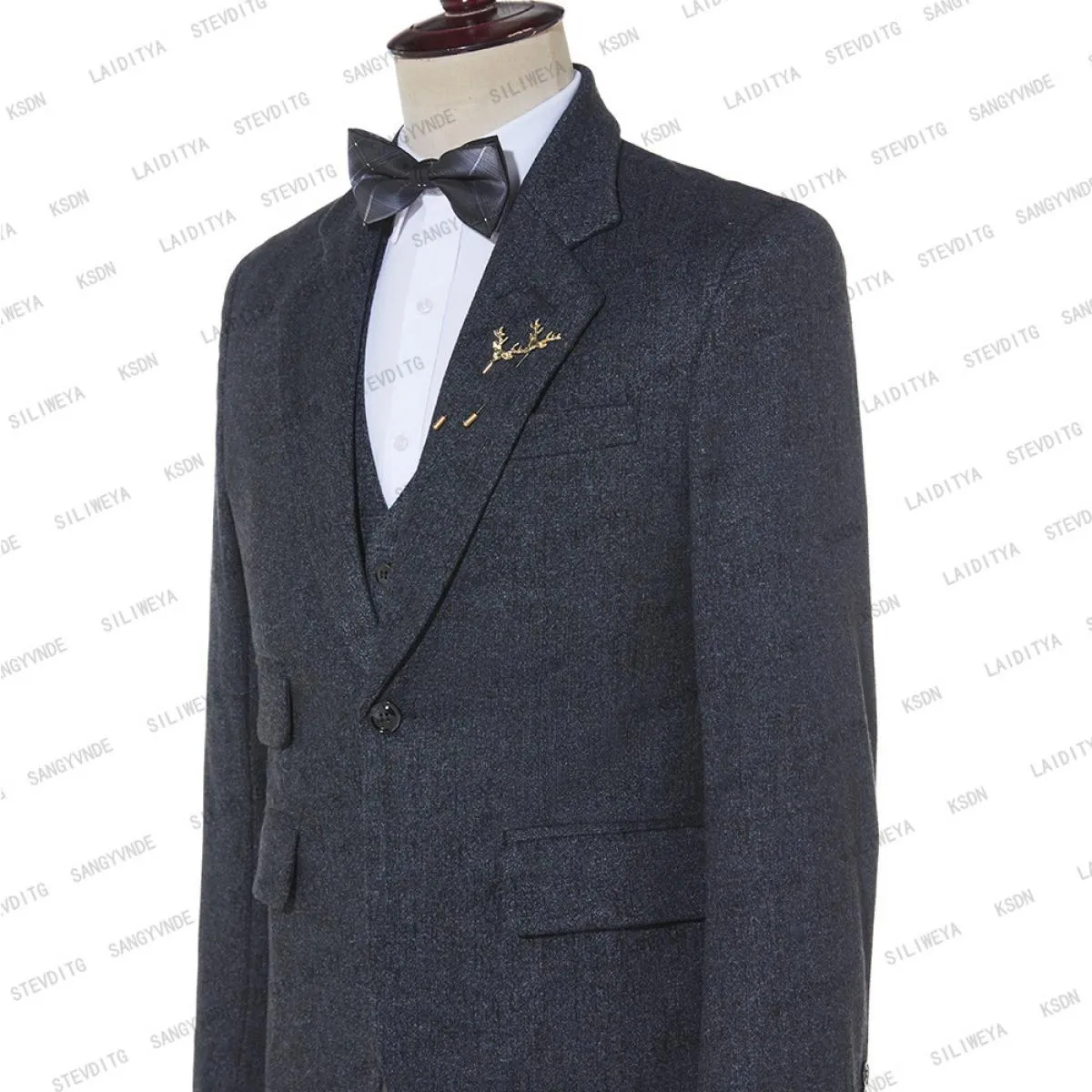 2023 moda nero e blu misto lettera modello uomo slim fit abiti da lavoro maschile di alta qualità 3 pezzi (giacche + gilet + pa