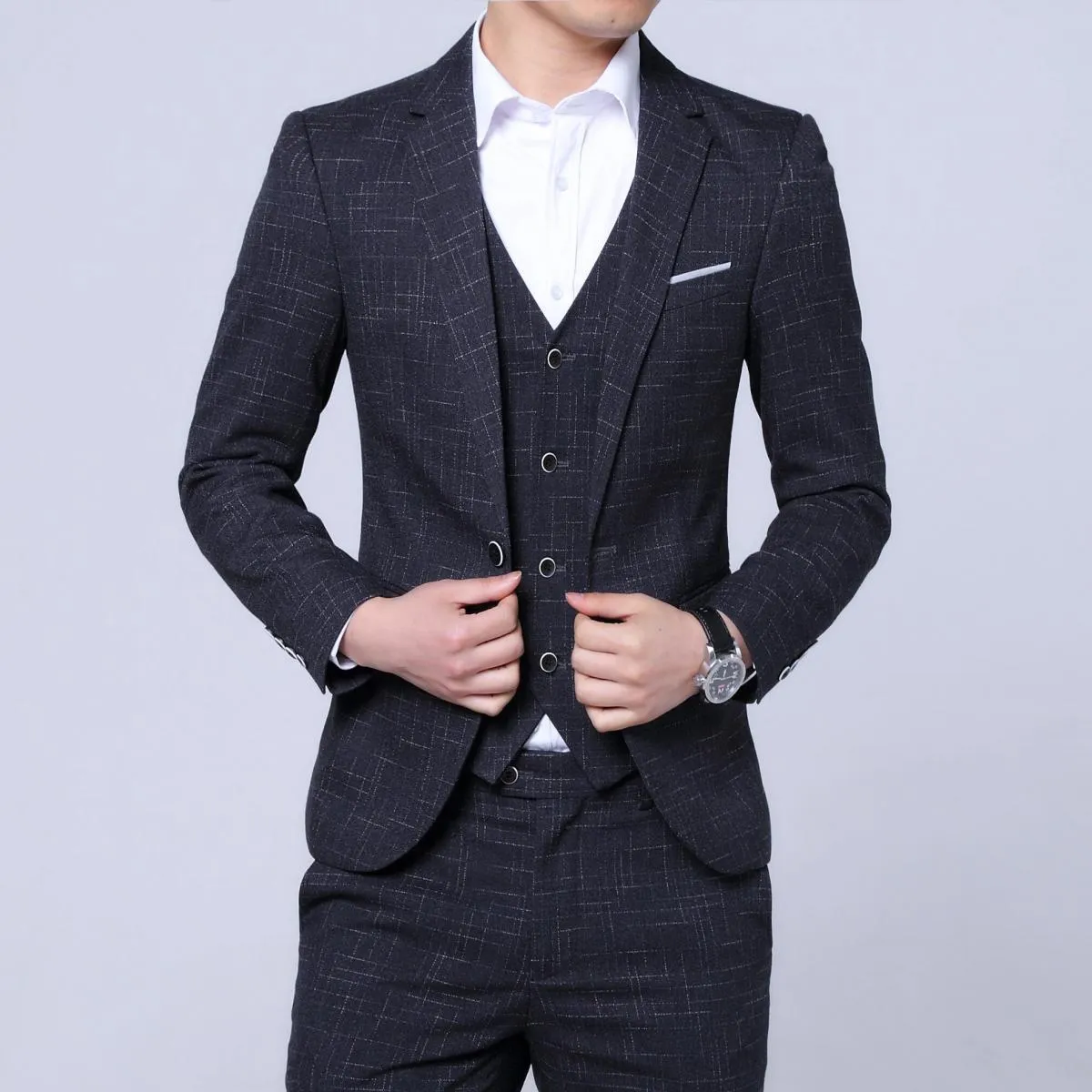 2023 Moda Nuovi Uomini Casual Boutique Business Plaid Slim Fit Sposo Matrimonio Abito formale Abito Blazer Pantaloni Gilet Trous