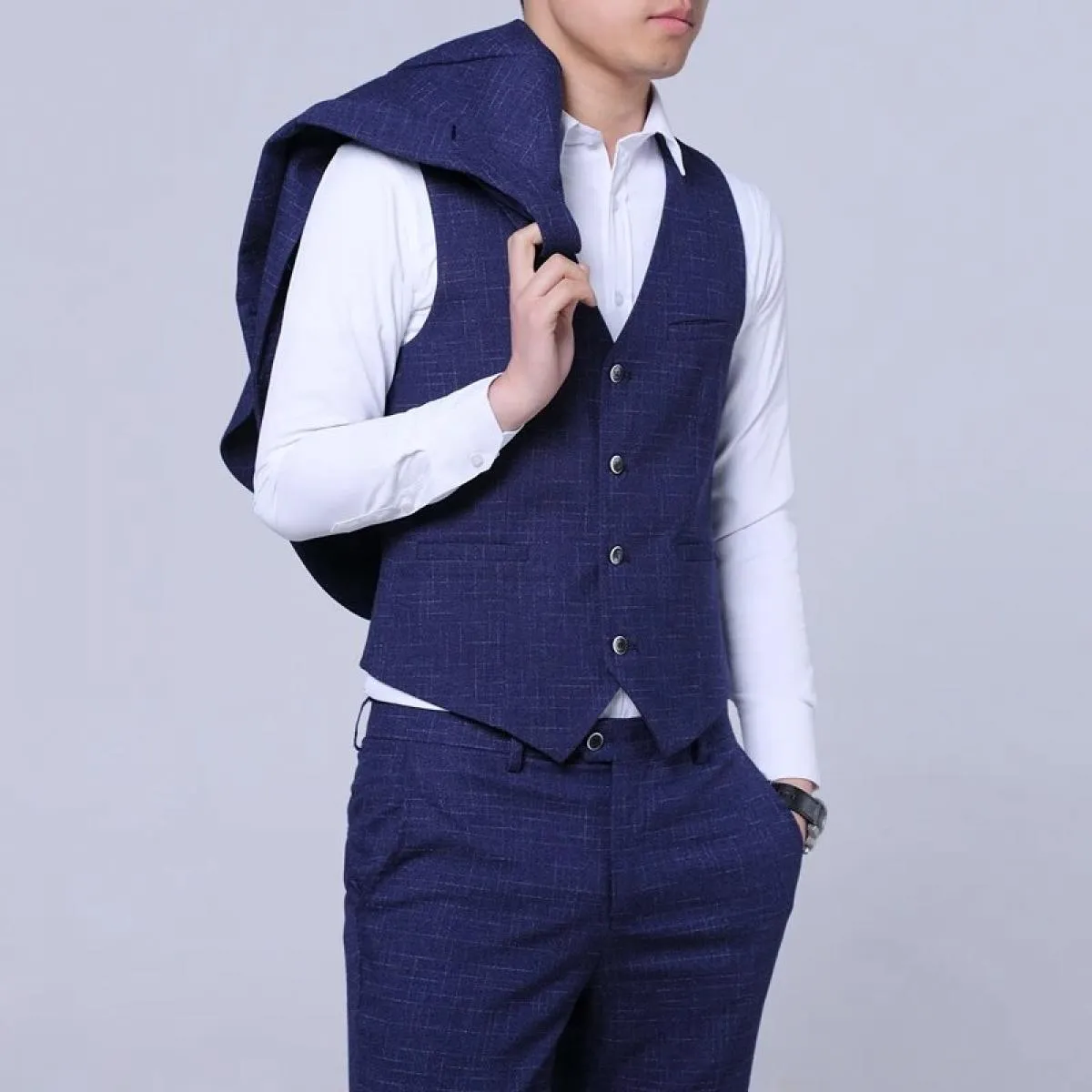 2023 Moda Nuovi Uomini Casual Boutique Business Plaid Slim Fit Sposo Matrimonio Abito formale Abito Blazer Pantaloni Gilet Trous