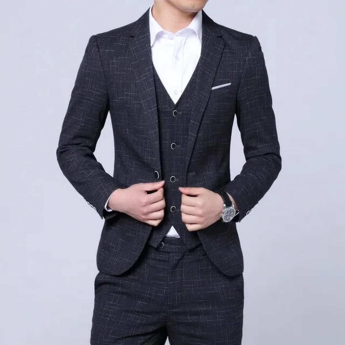 2023 Moda Nuovi Uomini Casual Boutique Business Plaid Slim Fit Sposo Matrimonio Abito formale Abito Blazer Pantaloni Gilet Trous
