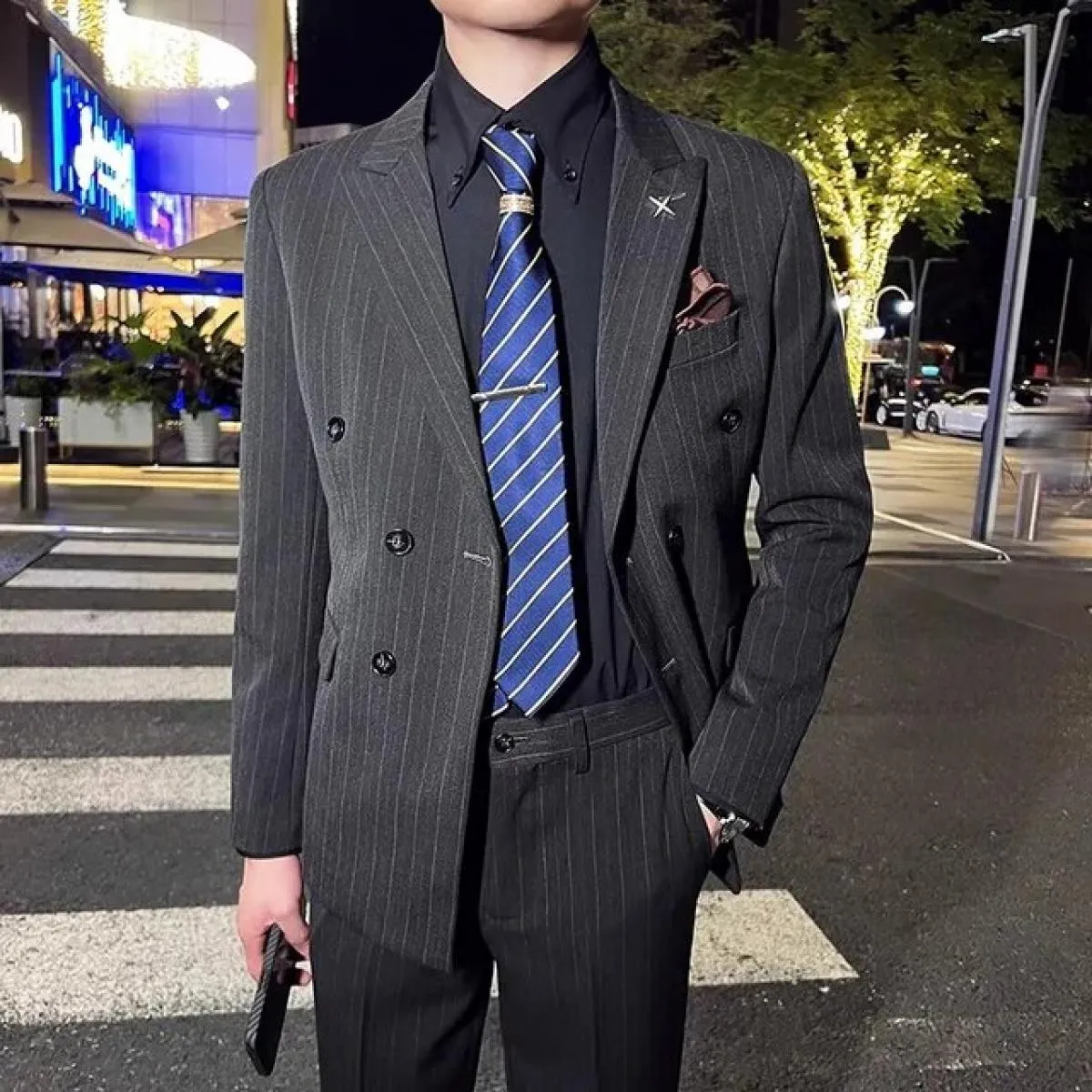 2023 Moda Uomo Casual Boutique Business Slim Wedding Abito doppiopetto a righe 3 pezzi Set Blazer Giacca Pantaloni Gilet