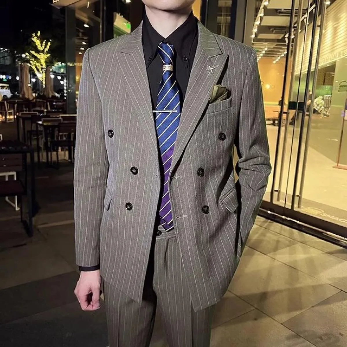 2023 Moda Uomo Casual Boutique Business Slim Wedding Abito doppiopetto a righe 3 pezzi Set Blazer Giacca Pantaloni Gilet