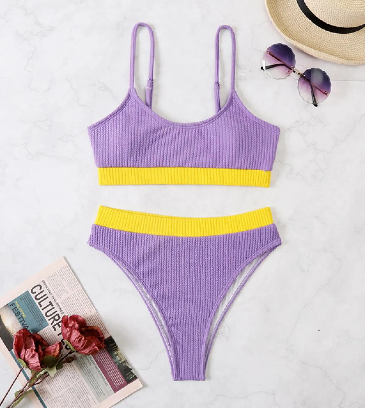 2023 Nuovo Patchwork Bikini Donne A Coste Vita Alta Costume Da Bagno Cut-Out Push Up Imbottito Costume Da Bagno Beach Costume Da