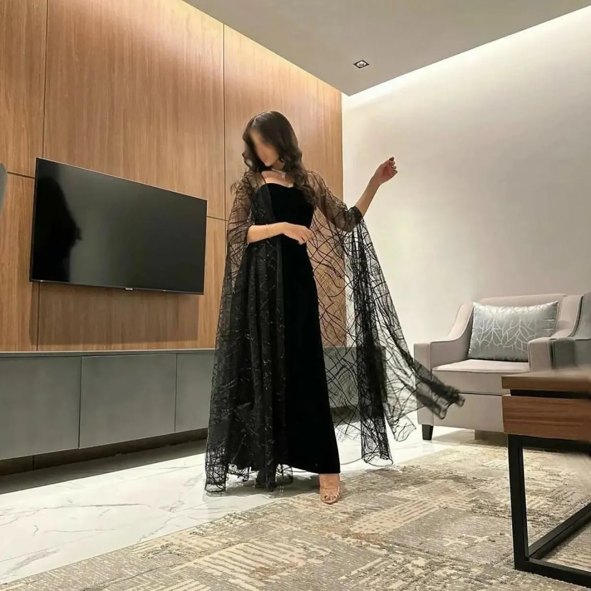2023 Splendidi abiti da cerimonia per occasioni formali da donna nuovi alla caviglia in tulle con maniche a spalla pesanti proge