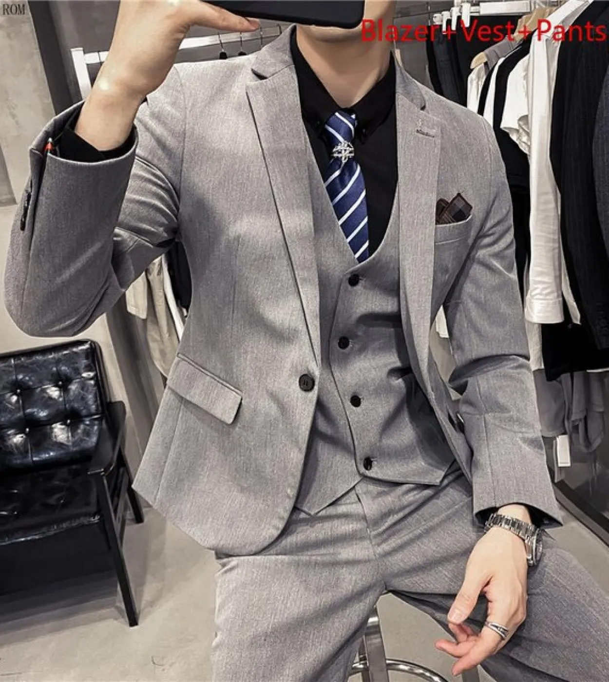 6xl 7xl Giacca Gilet Pantaloni Highend Marca Boutique Moda Uomo Tinta unita Casual Abito da lavoro Abito a tre pezzi Sposo Noi