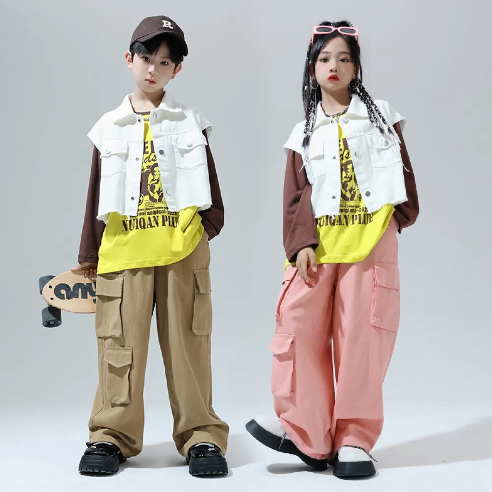 Abbigliamento da spettacolo per bambini, abbigliamento alla moda hip-hop, gilet hip-hop per ragazzi, set di batteria, spettacoli