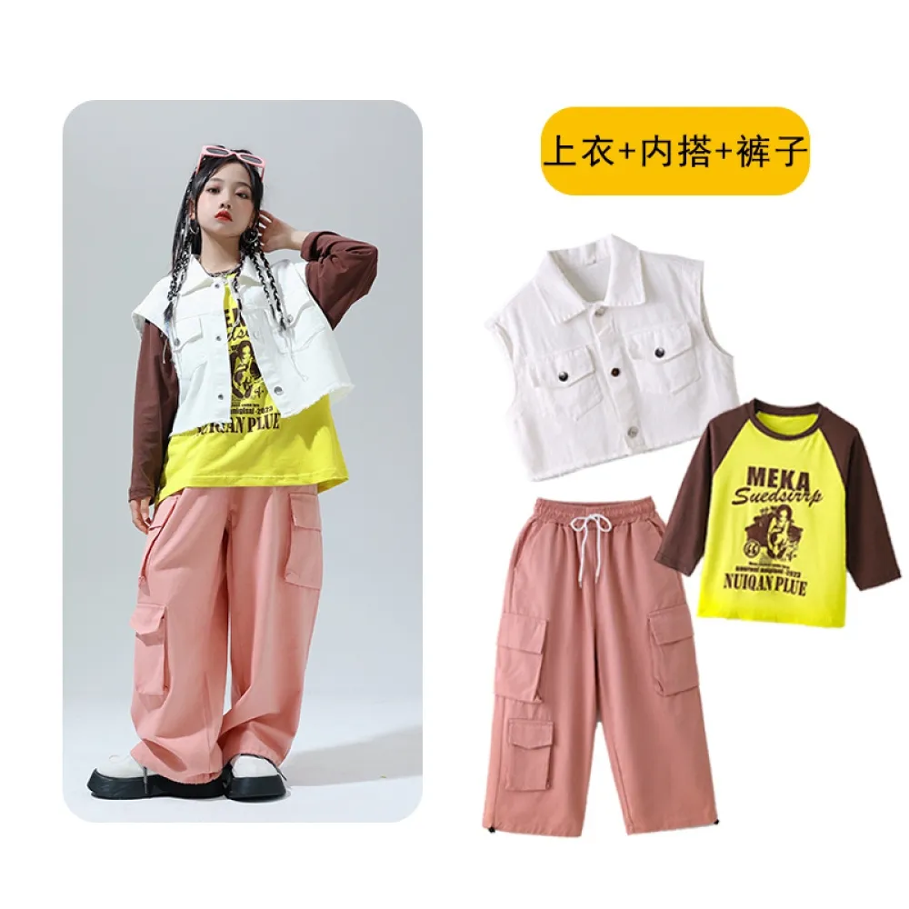 Abbigliamento da spettacolo per bambini, abbigliamento alla moda hip-hop, gilet hip-hop per ragazzi, set di batteria, spettacoli