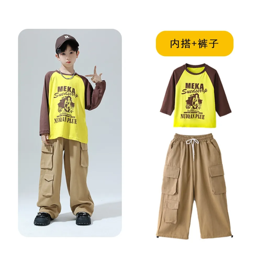 Abbigliamento da spettacolo per bambini, abbigliamento alla moda hip-hop, gilet hip-hop per ragazzi, set di batteria, spettacoli
