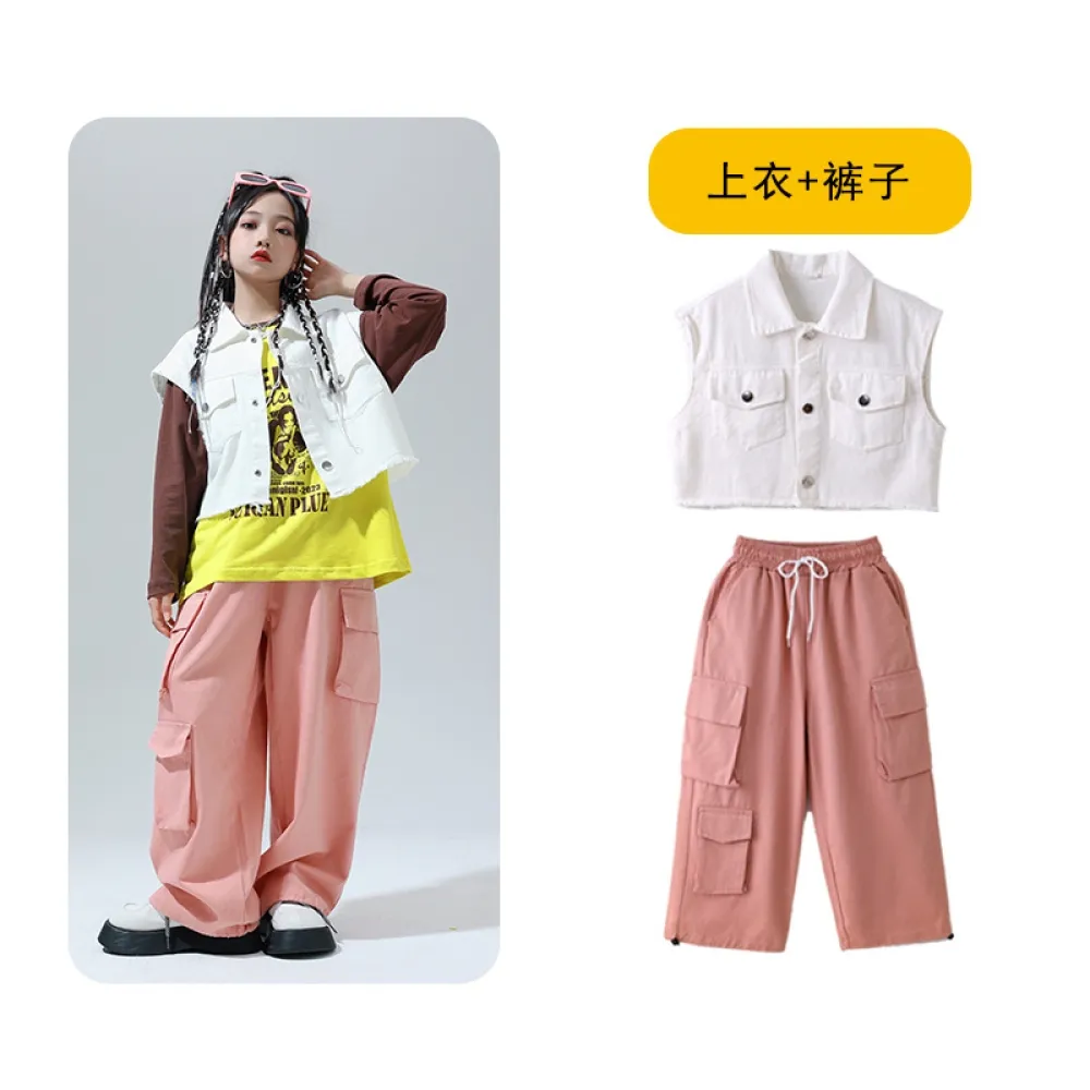 Abbigliamento da spettacolo per bambini, abbigliamento alla moda hip-hop, gilet hip-hop per ragazzi, set di batteria, spettacoli