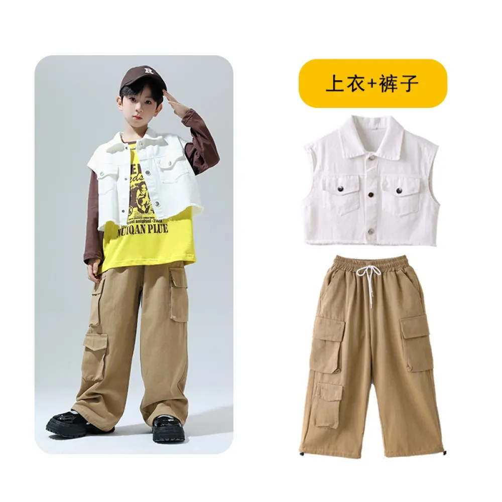 Abbigliamento da spettacolo per bambini, abbigliamento alla moda hip-hop, gilet hip-hop per ragazzi, set di batteria, spettacoli