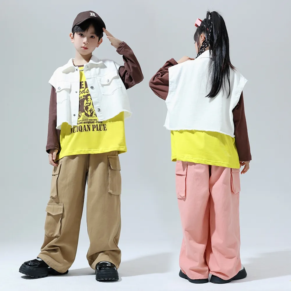 Abbigliamento da spettacolo per bambini, abbigliamento alla moda hip-hop, gilet hip-hop per ragazzi, set di batteria, spettacoli