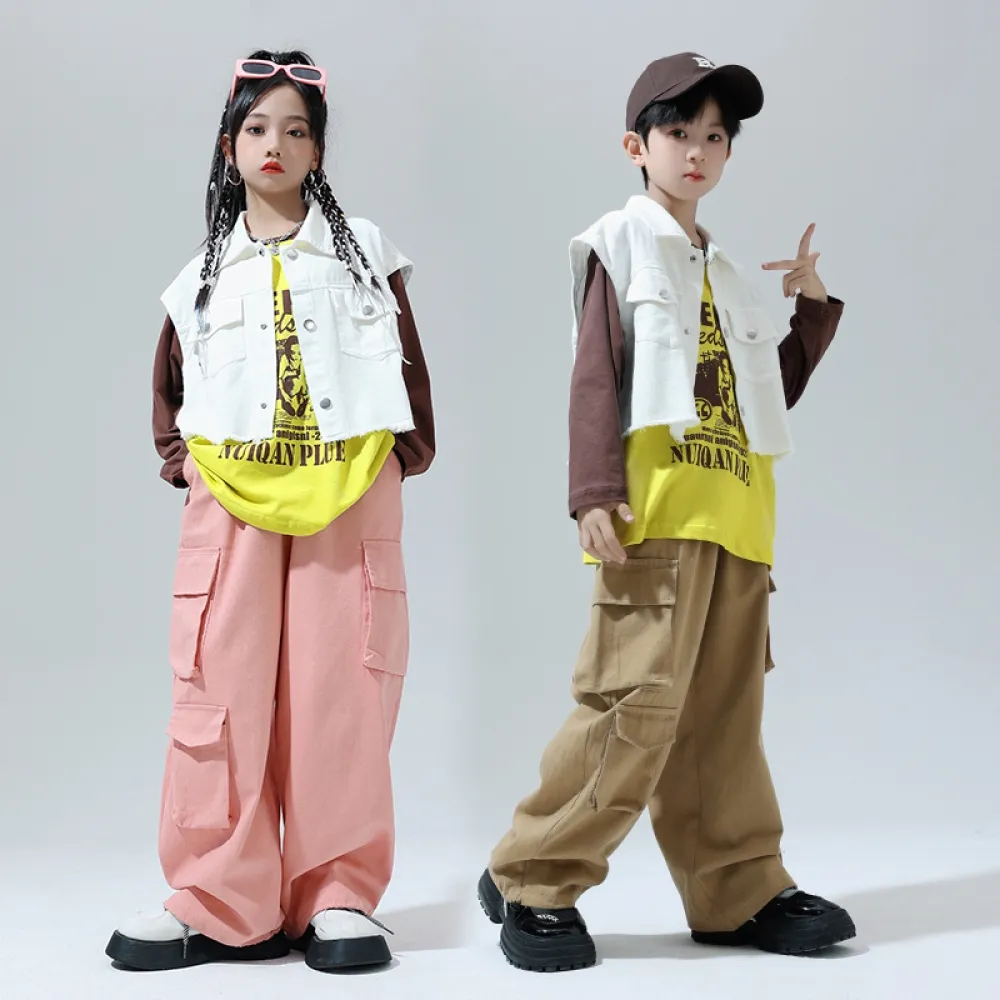 Abbigliamento da spettacolo per bambini, abbigliamento alla moda hip-hop, gilet hip-hop per ragazzi, set di batteria, spettacoli