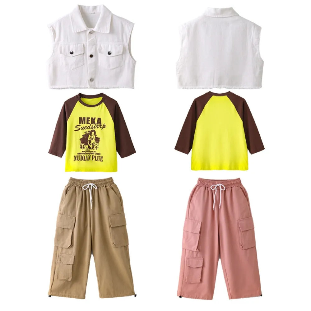 Abbigliamento da spettacolo per bambini, abbigliamento alla moda hip-hop, gilet hip-hop per ragazzi, set di batteria, spettacoli