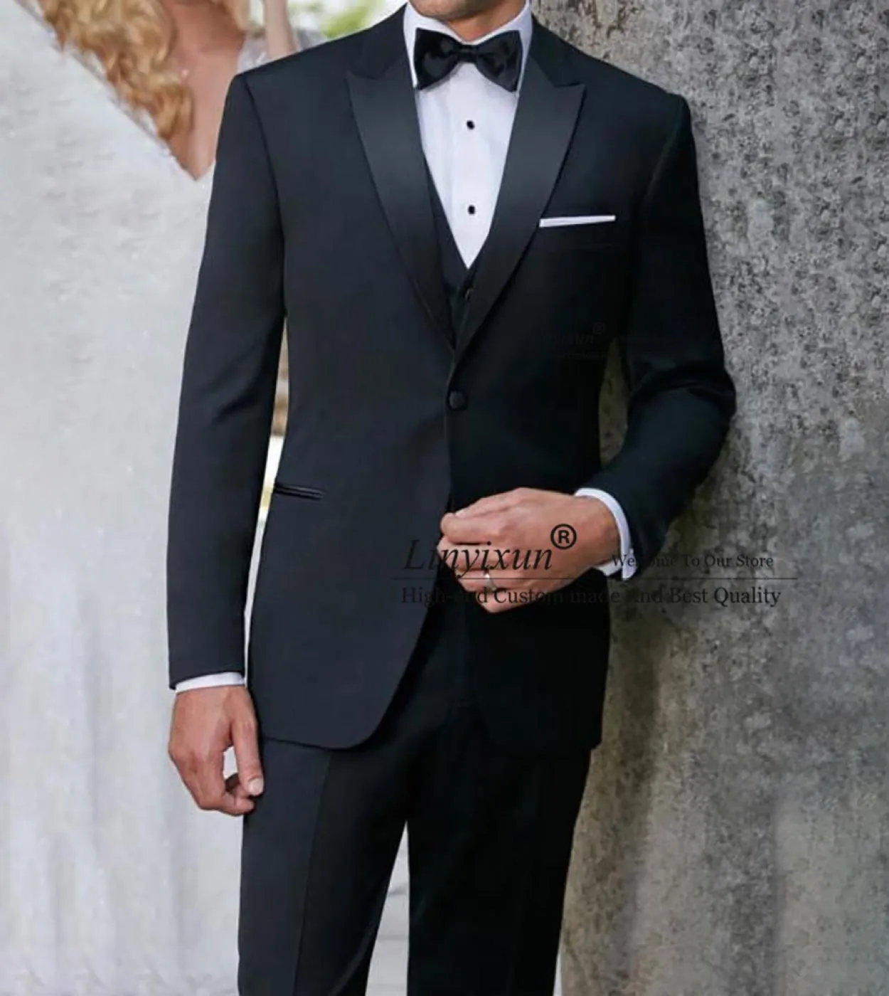Abiti da uomo belli Smoking da sposo da sposa Slim Fit Blazer da banchetto Prom Set 3 pezzi Giacca da uomo migliore Gilet Pantal