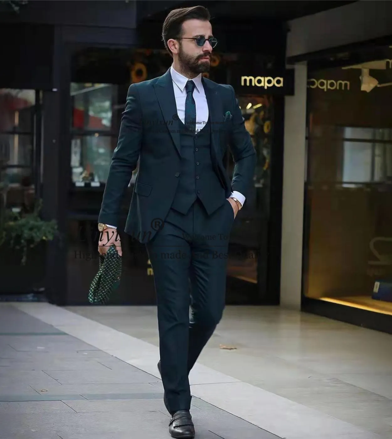 Abiti da uomo blu navy belli 3 pezzi Set blazer da lavoro formale slim fit sposo smoking giacca gilet pantaloni Terno M