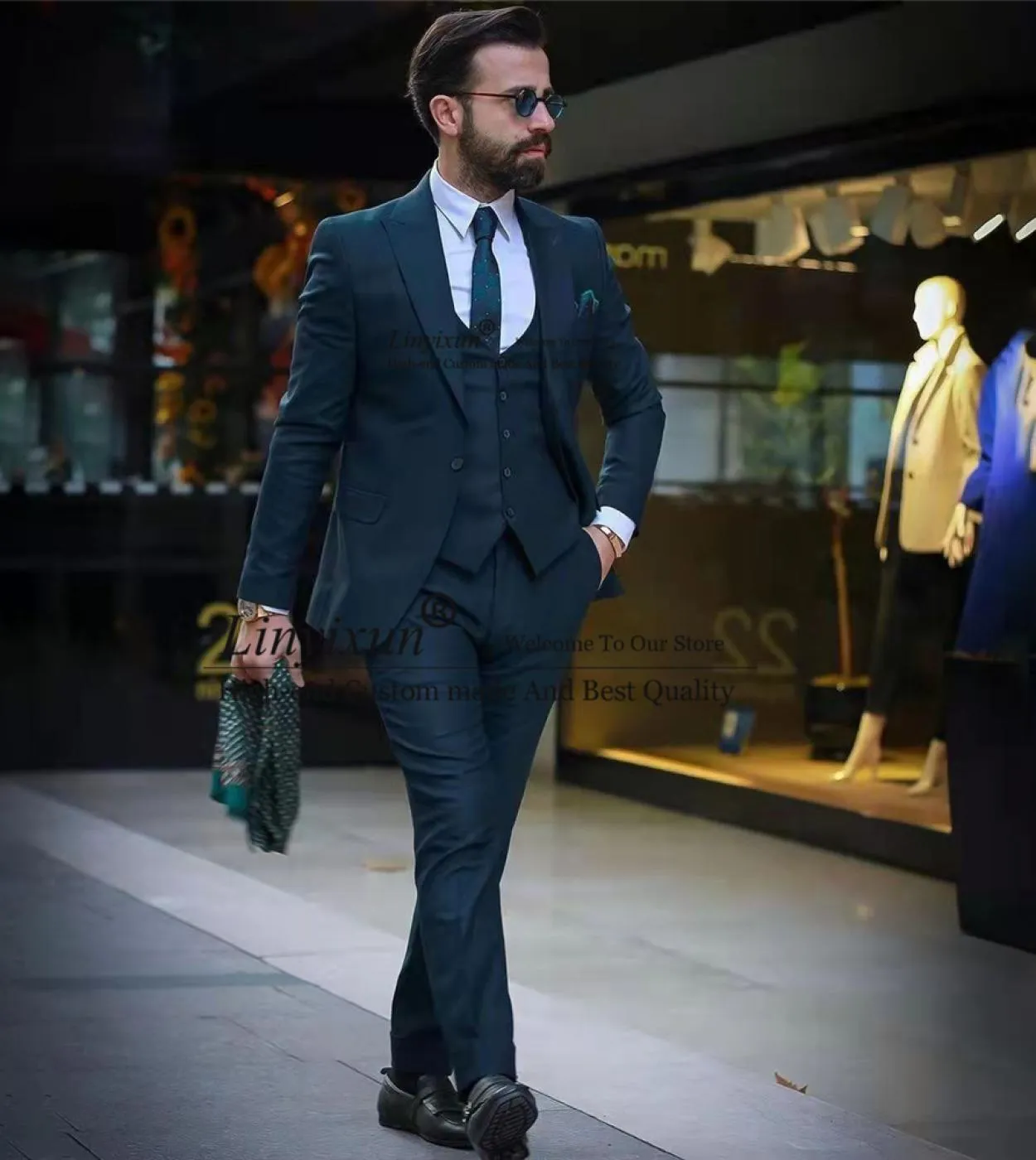 Abiti da uomo blu navy belli 3 pezzi Set blazer da lavoro formale slim fit sposo smoking giacca gilet pantaloni Terno M