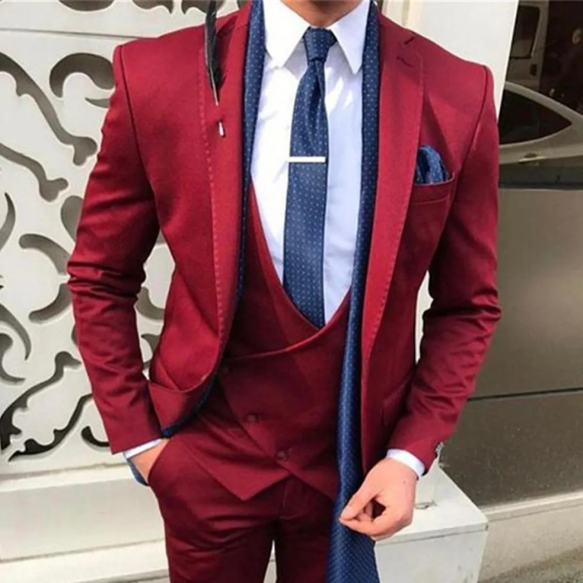 Abiti da uomo bordeaux per matrimonio slim fit 3 pezzi smoking dello sposo classico giacca maschile gilet con pantaloni Fashion