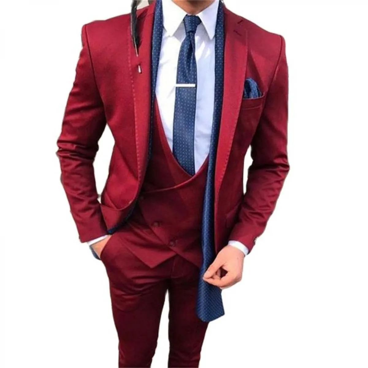 Abiti da uomo bordeaux per matrimonio slim fit 3 pezzi smoking dello sposo classico giacca maschile gilet con pantaloni Fashion