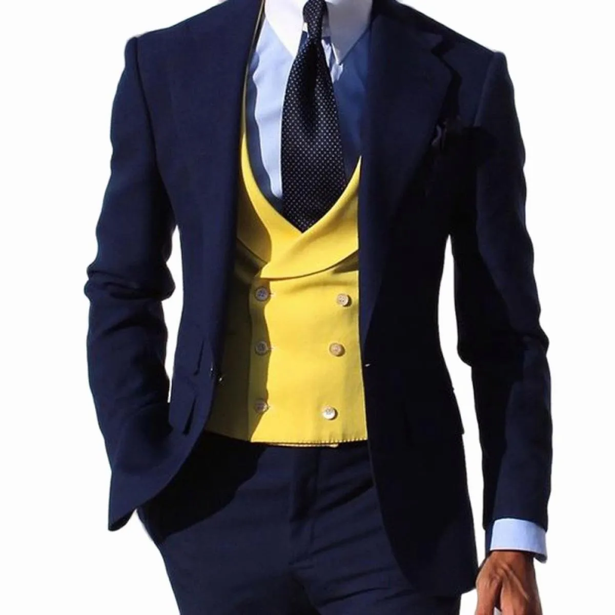 Abiti da uomo casual slim fit con gilet giallo pantaloni blu scuro smoking da sposa in 3 pezzi per giacca moda maschile Gromsmen