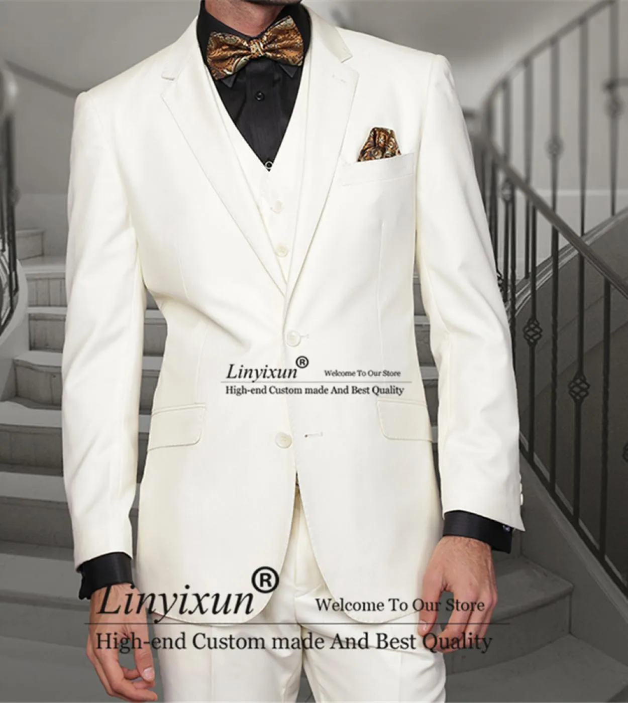 Abito da uomo bianco moda formale giacca da lavoro slim fit da sposa sposo smoking banchetto 3 pezzi giacca gilet pantaloni set