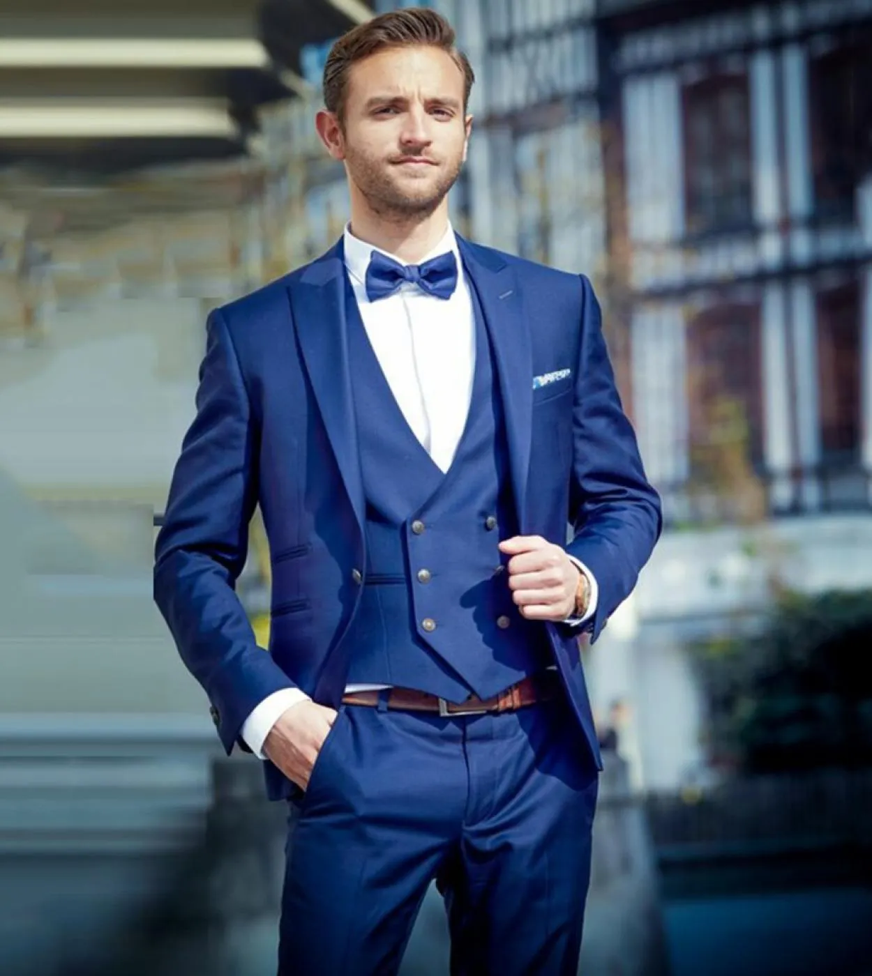 Abito da uomo blu navy Royal Blue Wedding Party Business Abito casual Slim Fit con risvolto a lancia 3 pezzi giacca  gilet  p