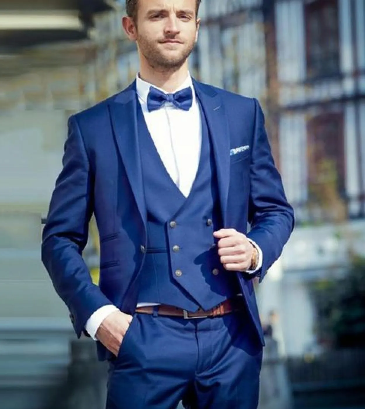 Abito da uomo blu navy Royal Blue Wedding Party Business Abito casual Slim Fit con risvolto a lancia 3 pezzi giacca  gilet  p