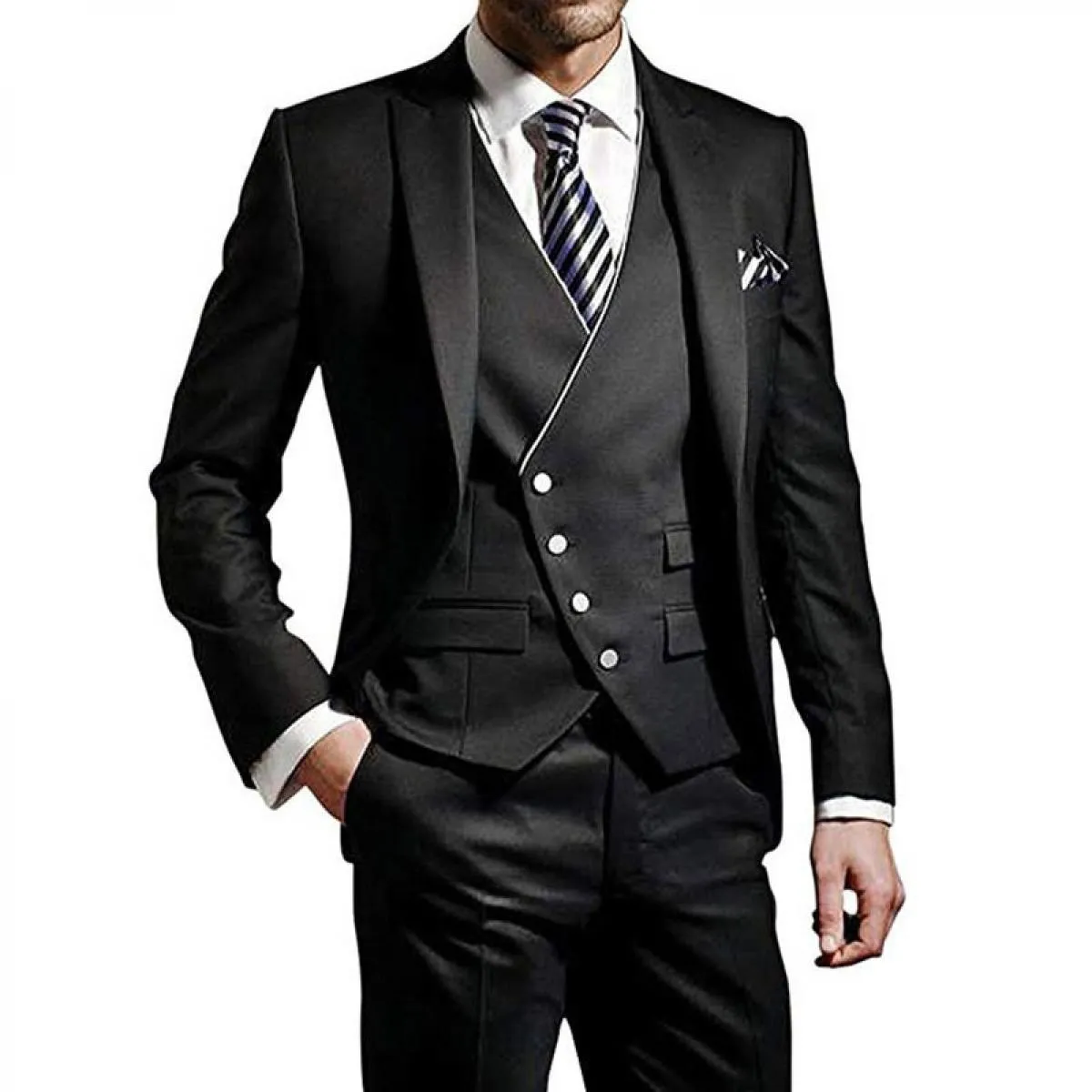 Abito da uomo elegante gilet giacca pantaloni tre pezzi risvolto con visiera verde nero smoking slim fit per matrimonio costume