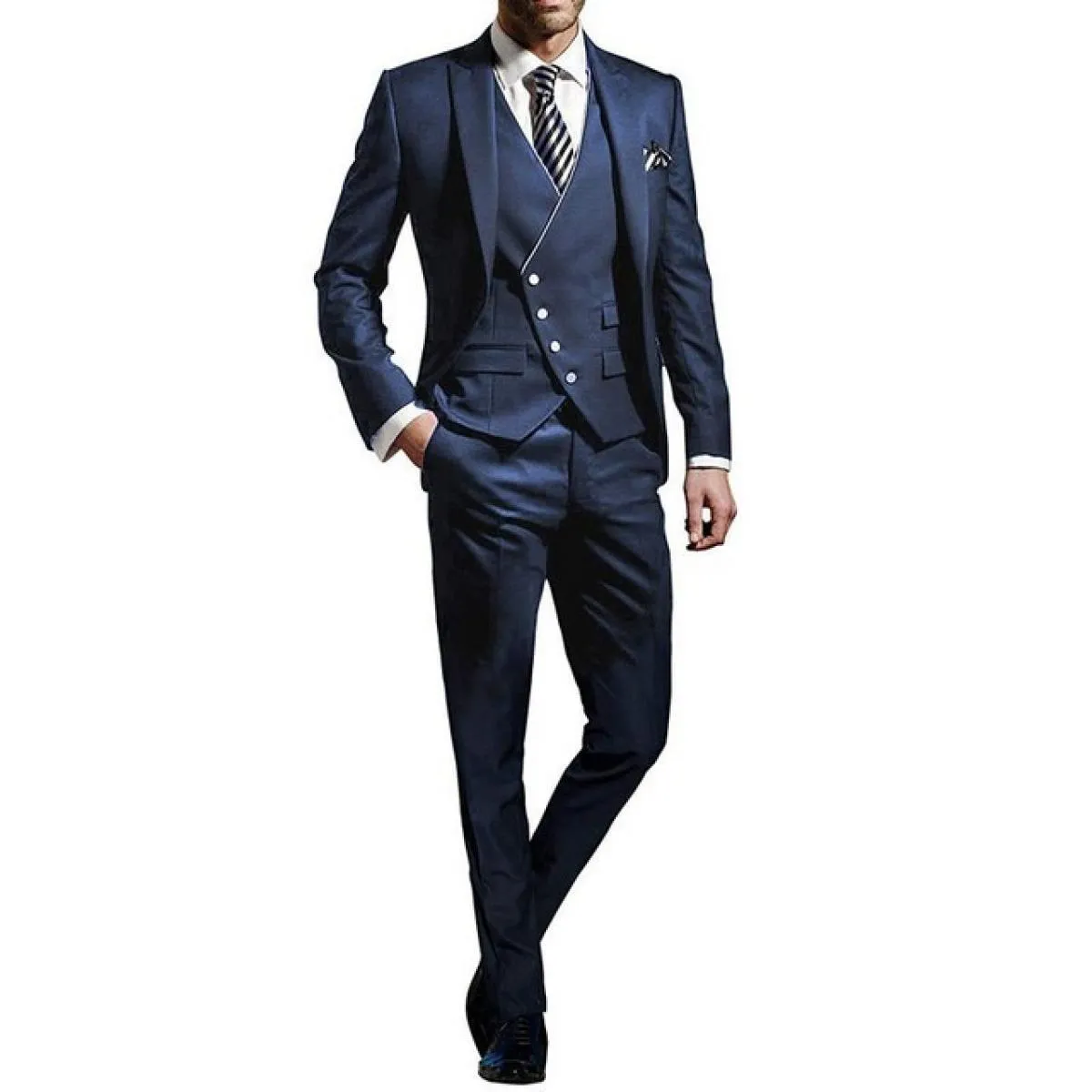 Abito da uomo elegante gilet giacca pantaloni tre pezzi risvolto con visiera verde nero smoking slim fit per matrimonio costume