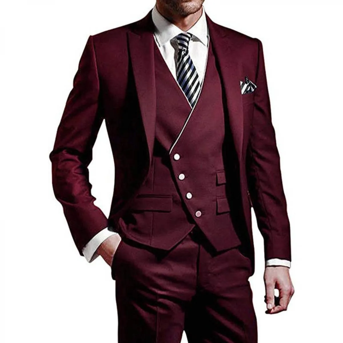 Abito da uomo elegante gilet giacca pantaloni tre pezzi risvolto con visiera verde nero smoking slim fit per matrimonio costume