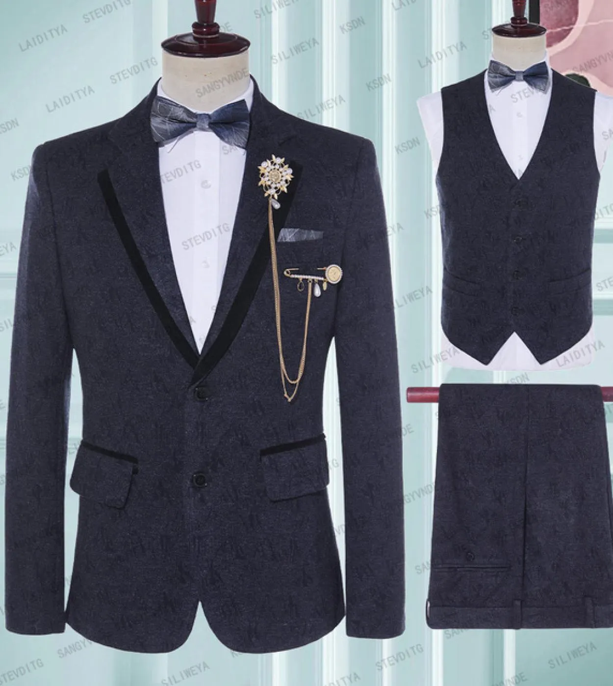 Abito floreale da uomo Business Casual formale da lavoro Gentleman Party Prom Slim Tuxedo Groom Abito da sposa Gilet