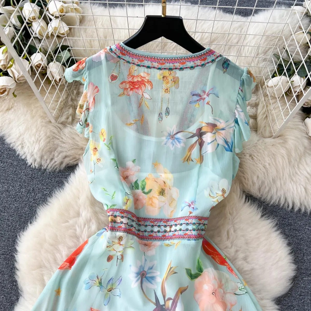 Abito lungo estivo di lusso per donna Manica lunga floreale Scollo a V profondo Maxi passerella Traf Chiffon Gilet splendido lum