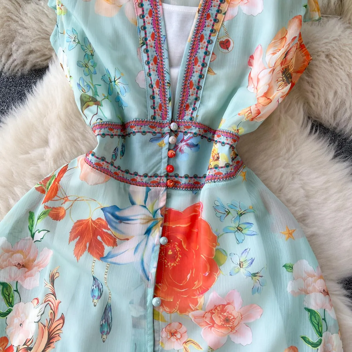 Abito lungo estivo di lusso per donna Manica lunga floreale Scollo a V profondo Maxi passerella Traf Chiffon Gilet splendido lum