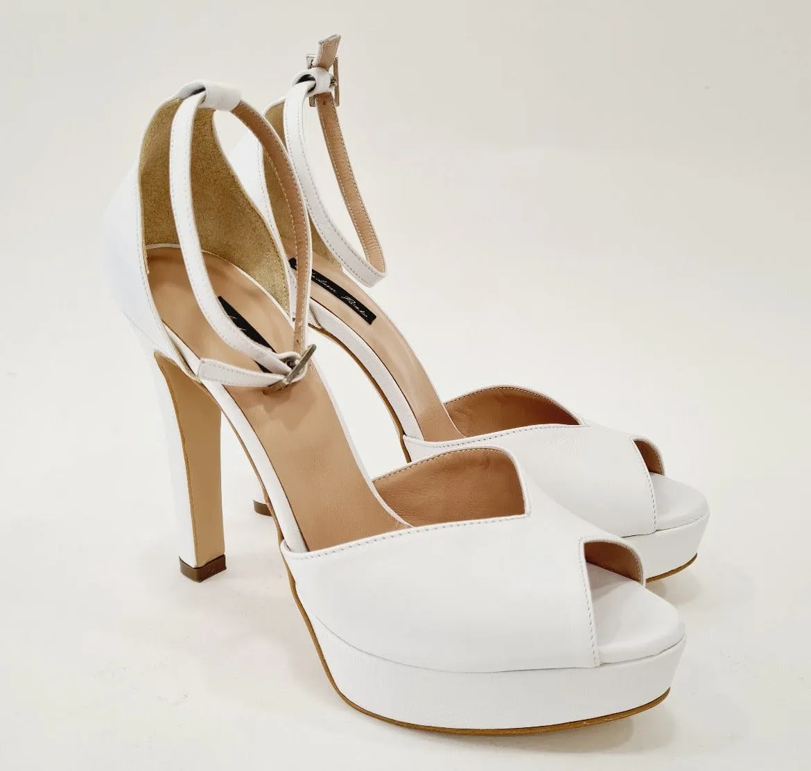 Andrea Pinto sandalo cinturino alla caviglia tacco alto 12 cm plateau 2,5 cm pelle bianco art.752  N.B.:ORDINABILE IN QUALSIASI 