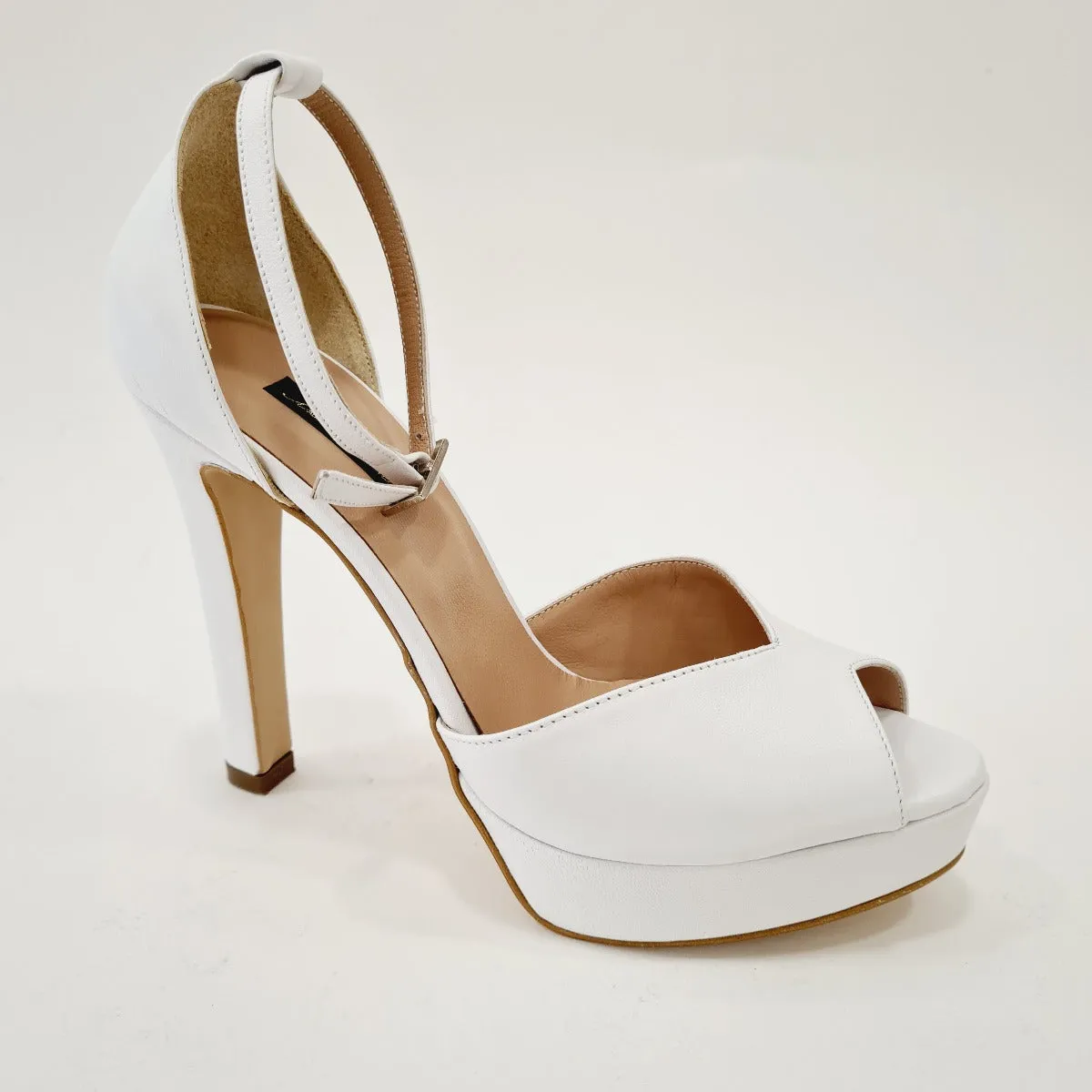 Andrea Pinto sandalo cinturino alla caviglia tacco alto 12 cm plateau 2,5 cm pelle bianco art.752  N.B.:ORDINABILE IN QUALSIASI 