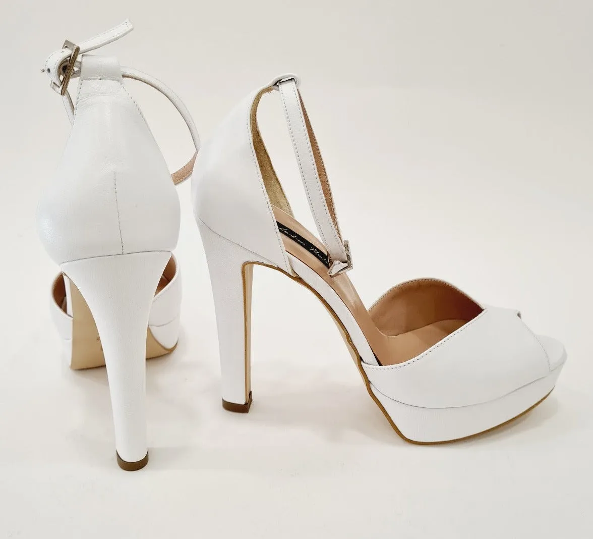 Andrea Pinto sandalo cinturino alla caviglia tacco alto 12 cm plateau 2,5 cm pelle bianco art.752  N.B.:ORDINABILE IN QUALSIASI 