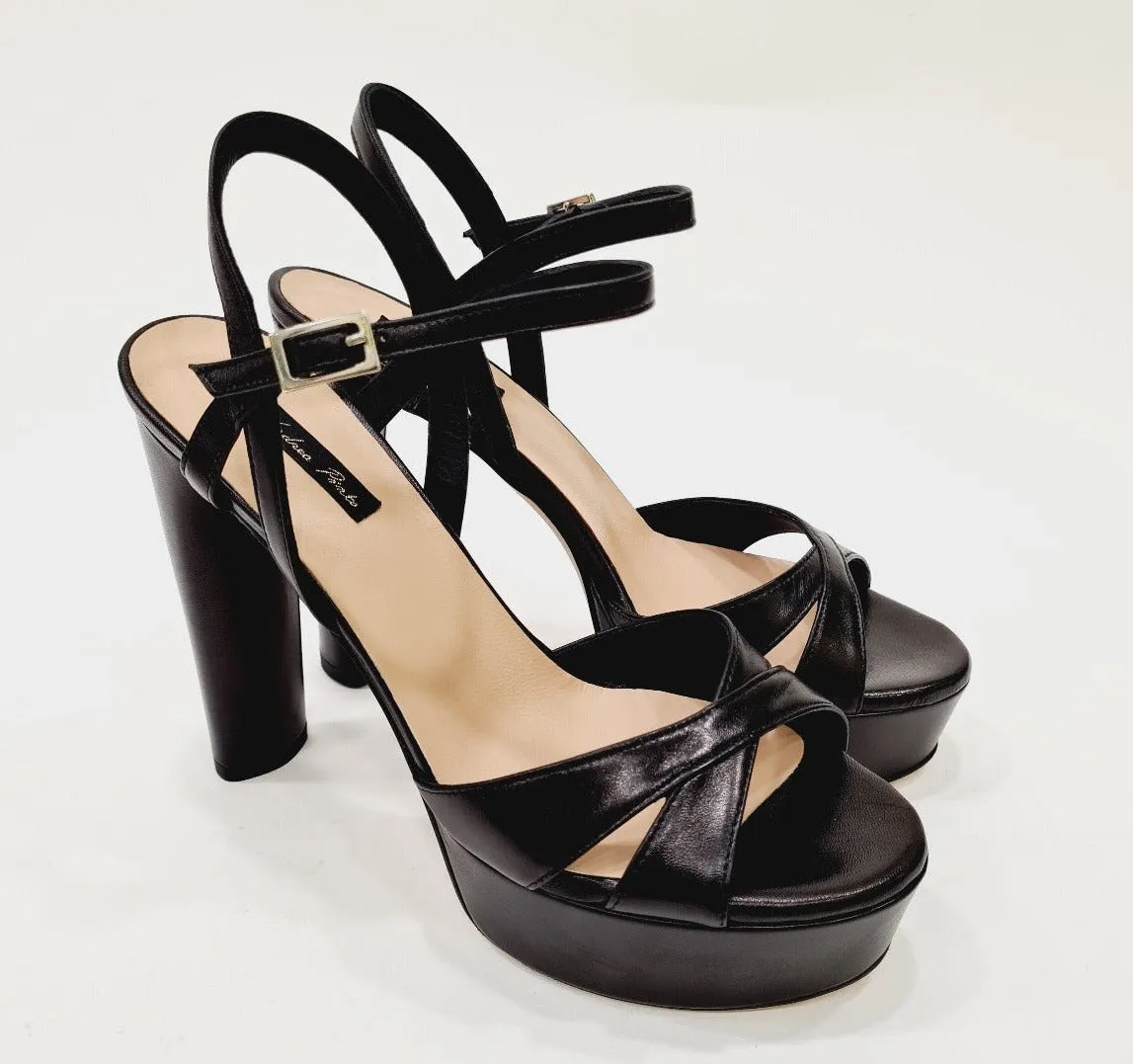 Andrea Pinto Sandalo cinturino alla caviglia tacco alto 12,5 CM Plateau 4  cm Pelle Black RIF.754 N.B. ORDINABILE IN QUALSIASI V