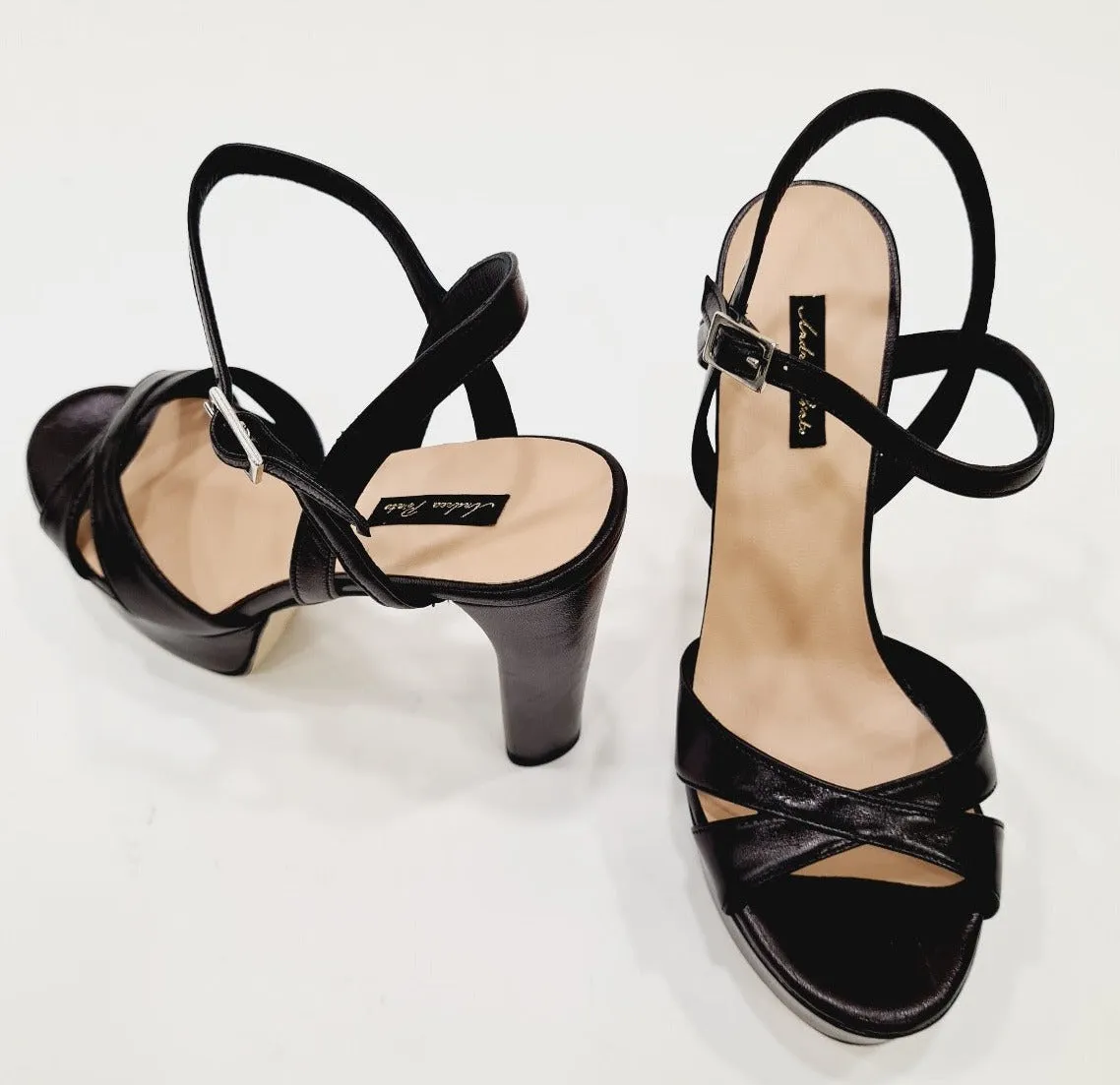 Andrea Pinto Sandalo cinturino alla caviglia tacco alto 12,5 CM Plateau 4  cm Pelle Black RIF.754 N.B. ORDINABILE IN QUALSIASI V