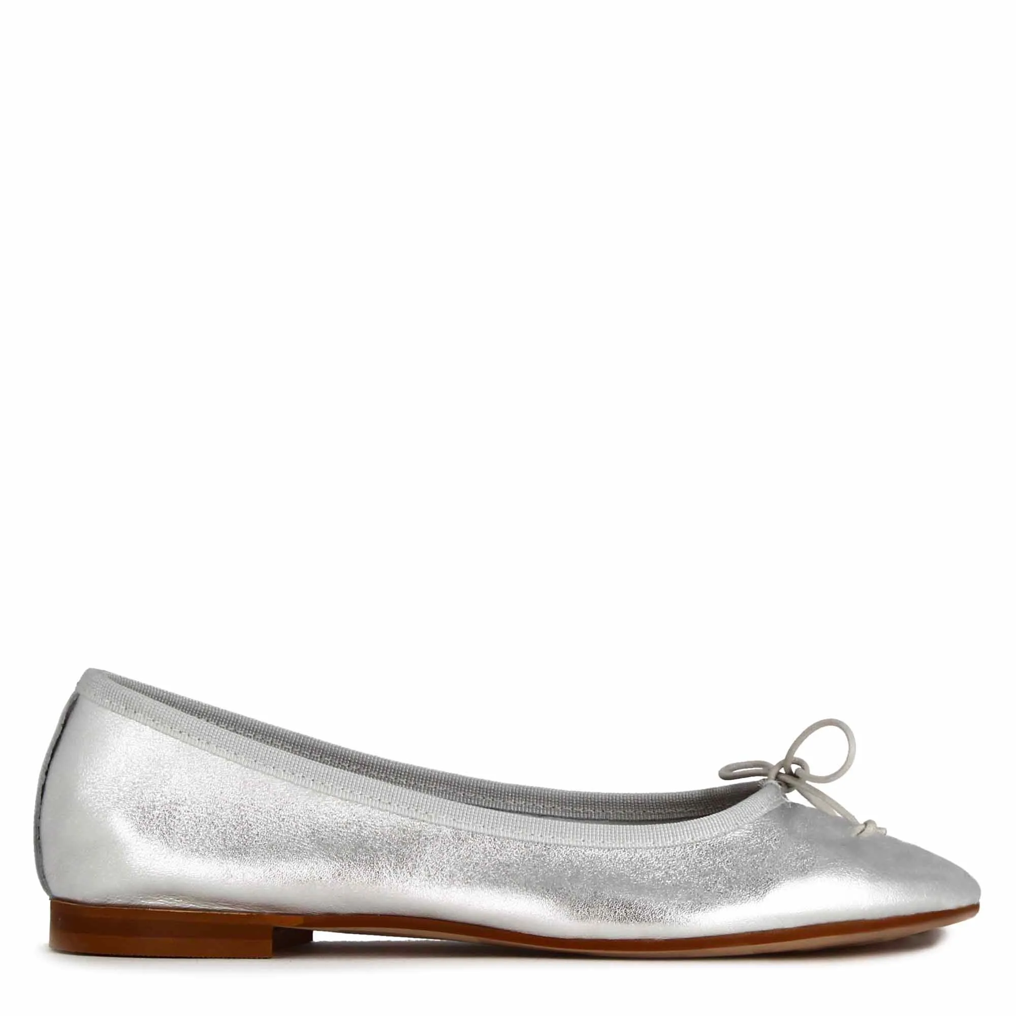 Ballerina classica da donna in pelle laminata colore argento
