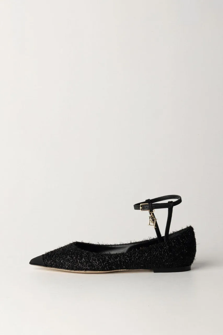 Ballerine in tessuto con cinturino Nero