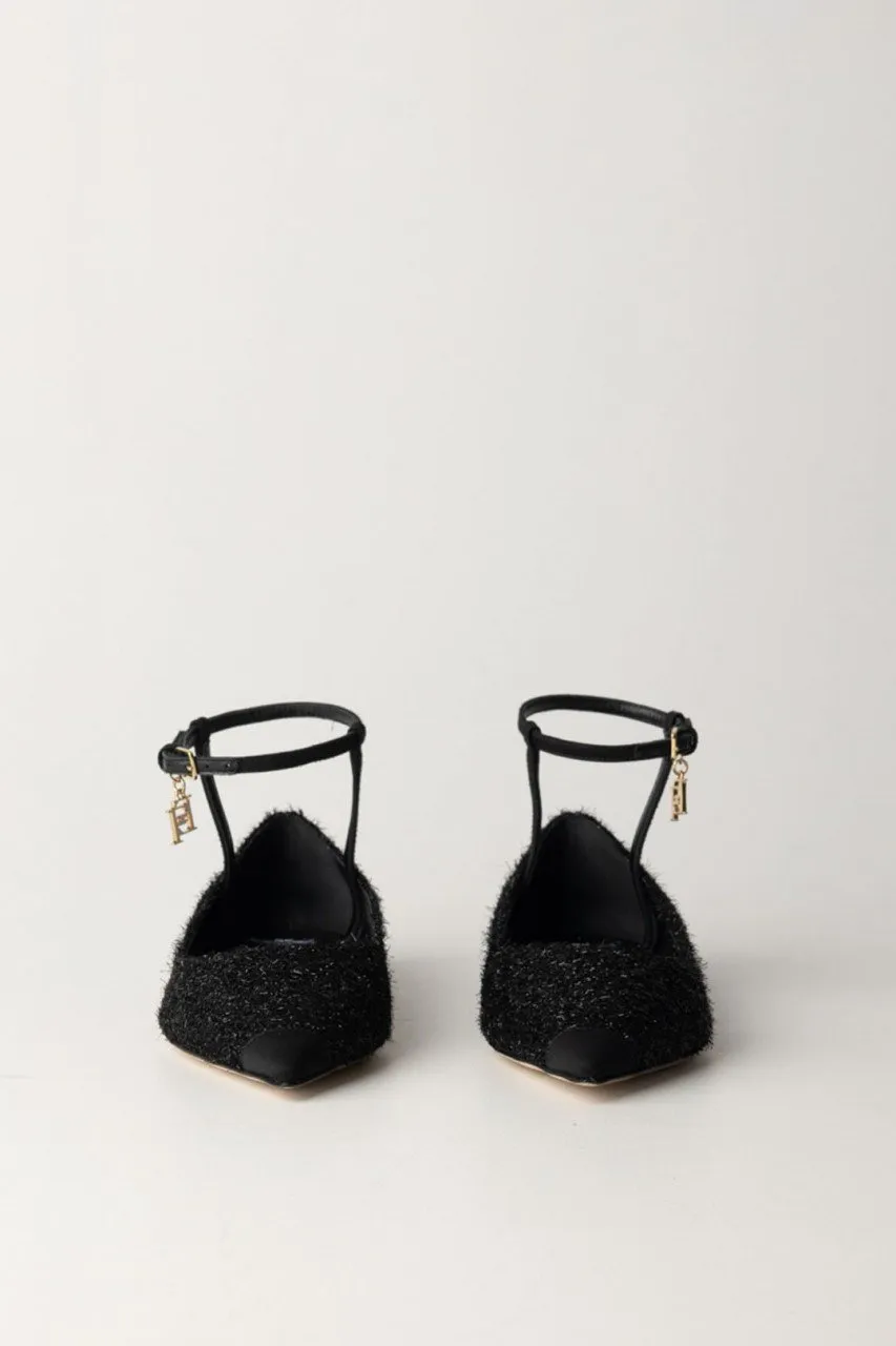 Ballerine in tessuto con cinturino Nero