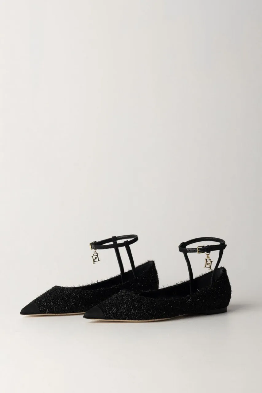 Ballerine in tessuto con cinturino Nero