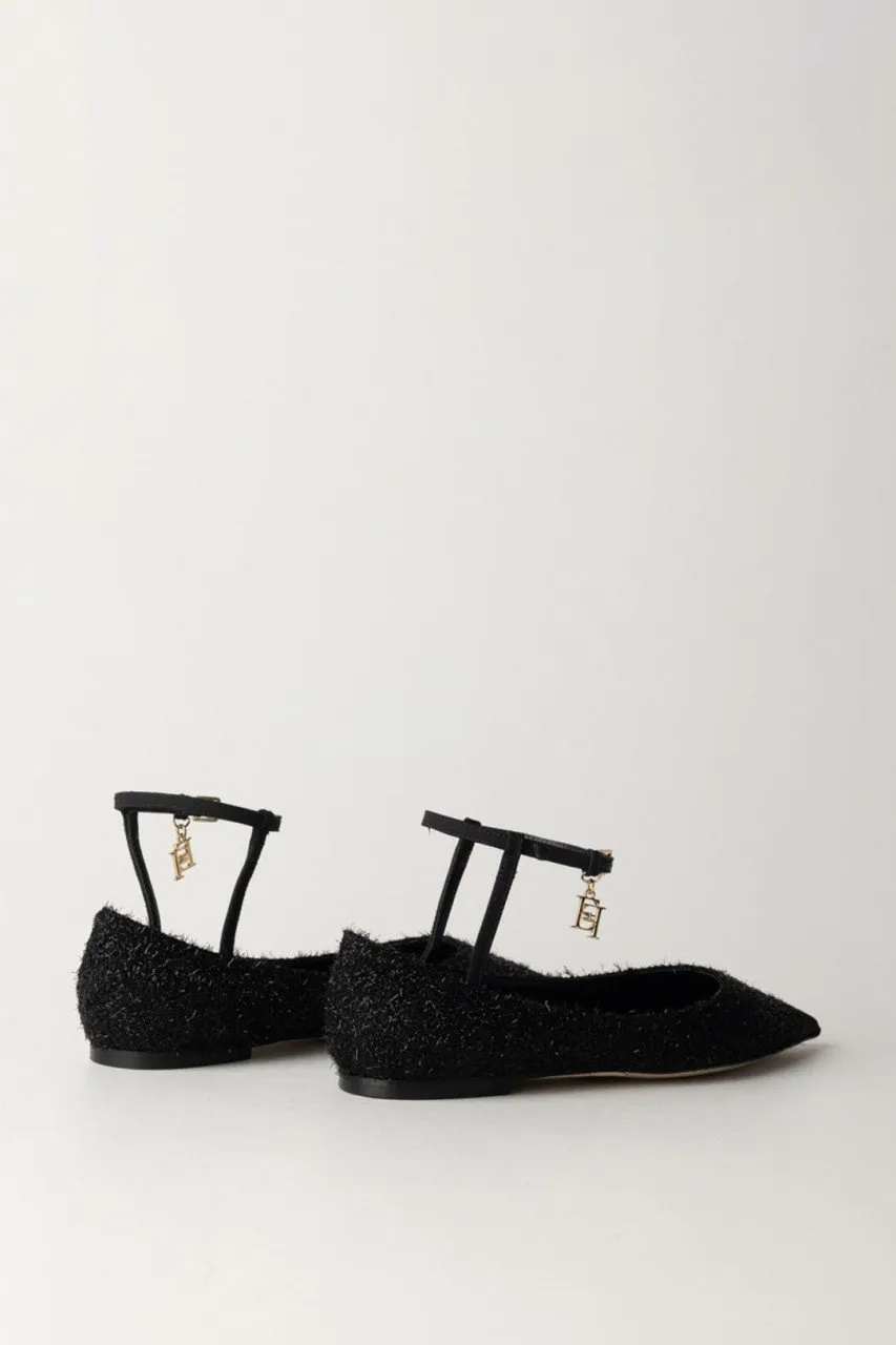 Ballerine in tessuto con cinturino Nero