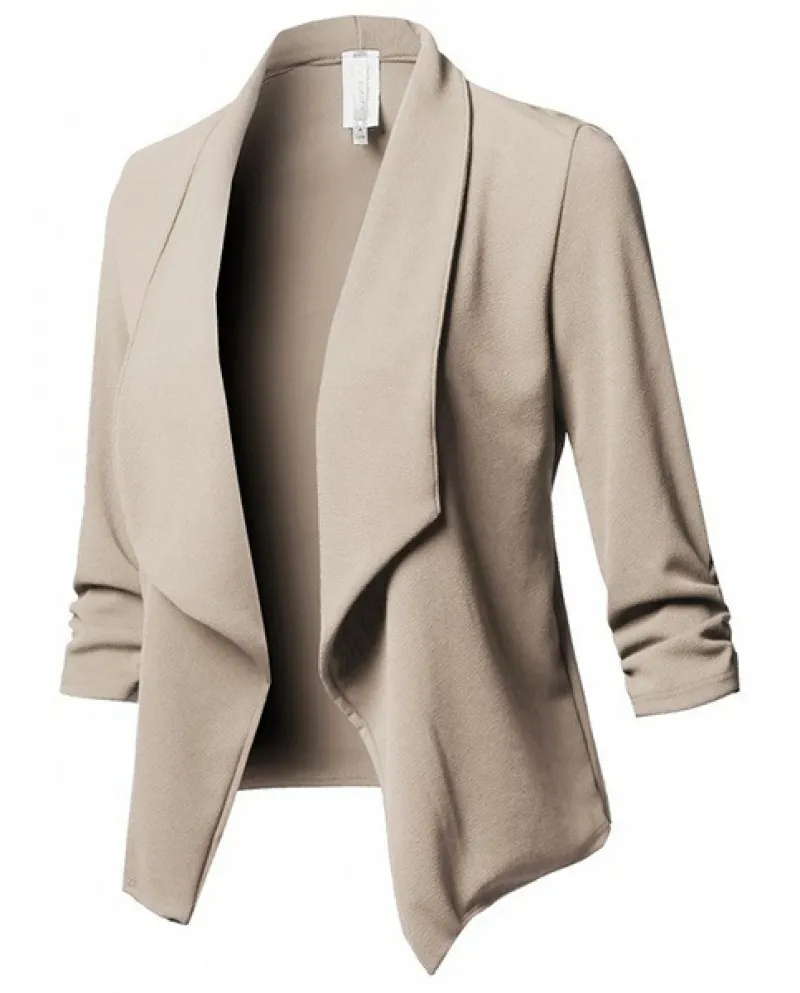 Blazer da donna nero Cardigan Cappotto manica lunga Blazer e giacche da donna increspato asimmetrico vestito da lavoro casual Ou
