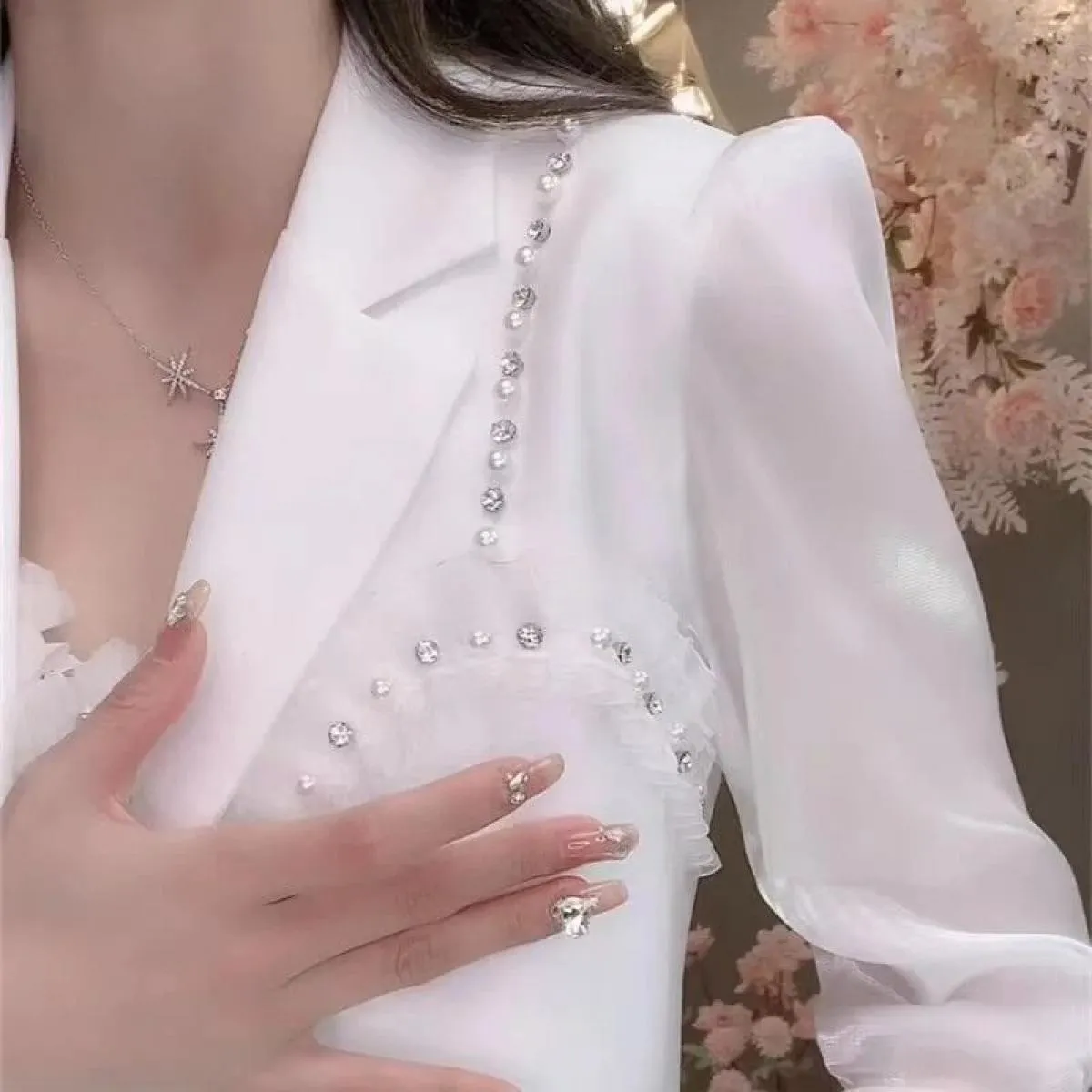 Blazer da donna primavera estate New Giacca da abito monopetto con maniche a tre quarti con perline pesanti Cappotto da donna Ne