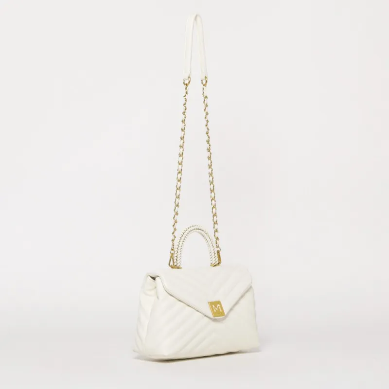 BORSA A MANO TRAPUNTATA A V BIANCO GRANDE