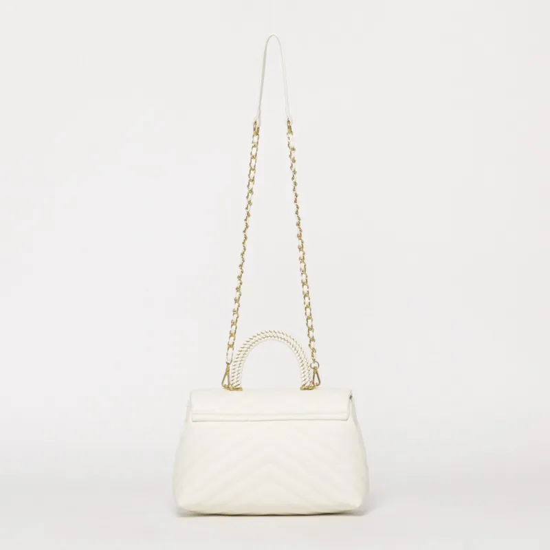 BORSA A MANO TRAPUNTATA A V BIANCO GRANDE