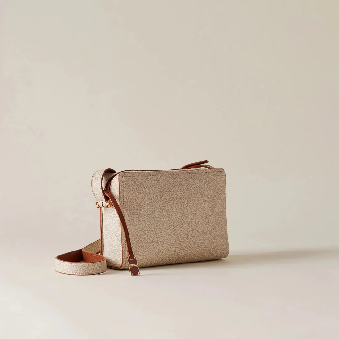 Borsa a tracolla Borbonese Bolt Camera Case beige in Tela Rivestita OP