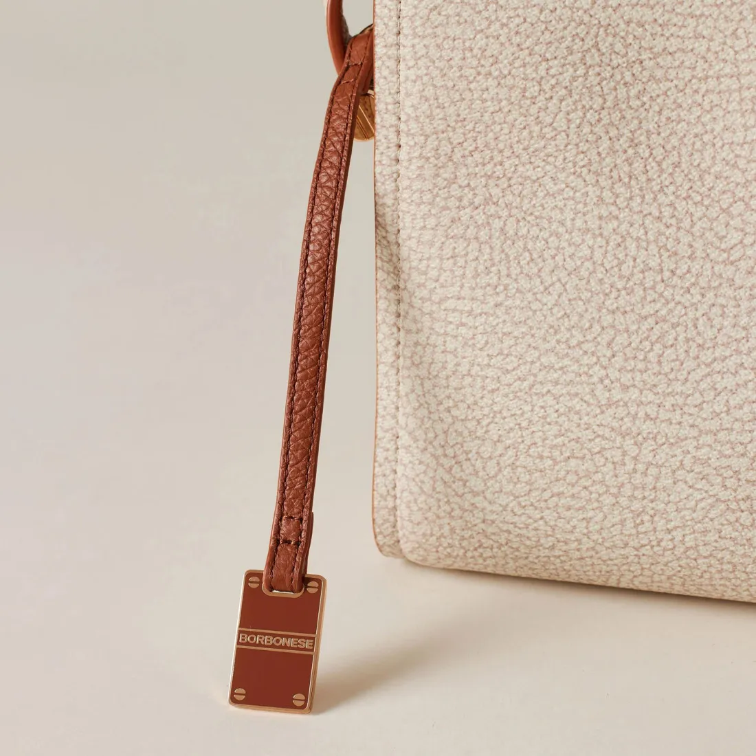 Borsa a tracolla Borbonese Bolt Camera Case beige in Tela Rivestita OP