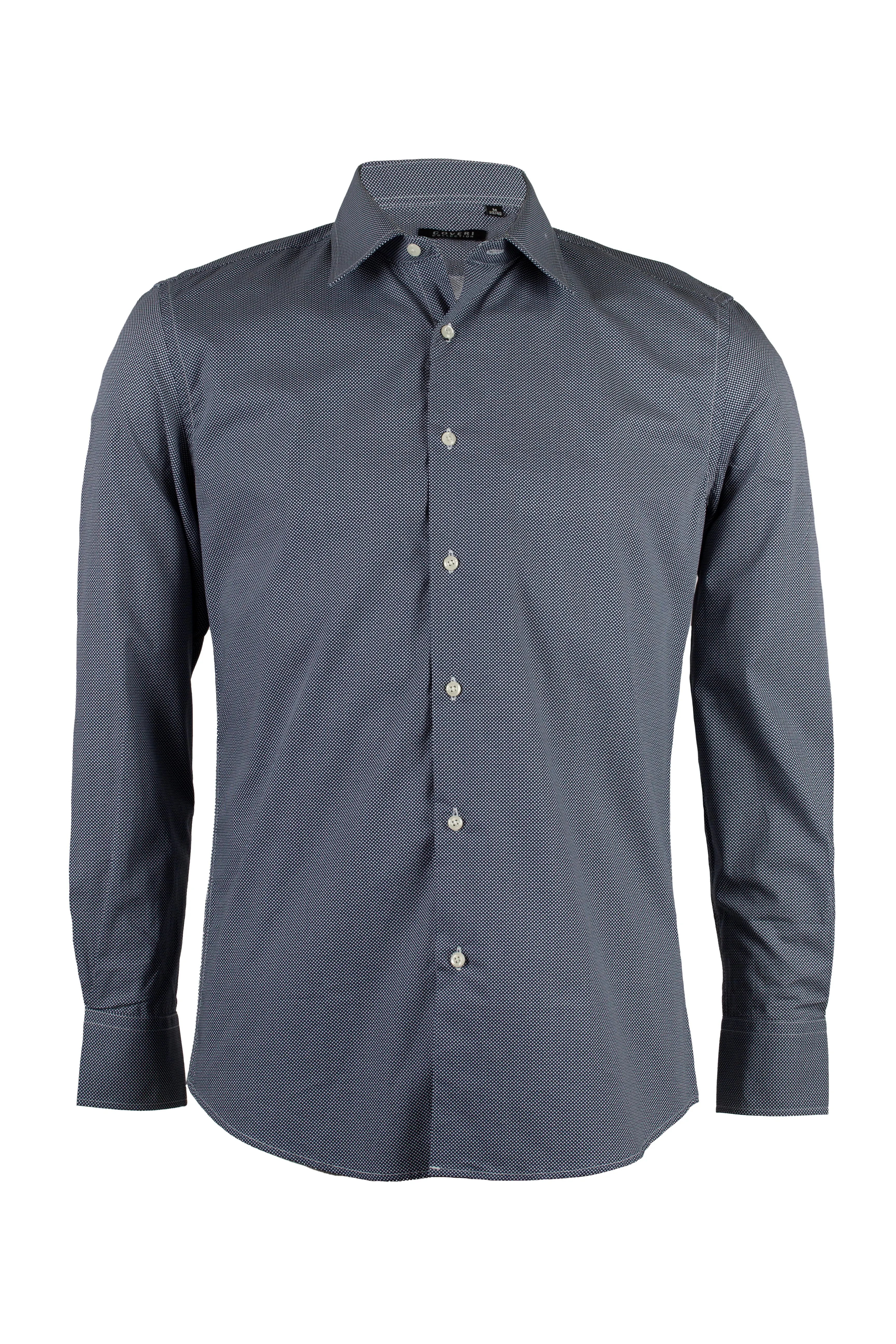 Camicia blu da uomo con microfantasia